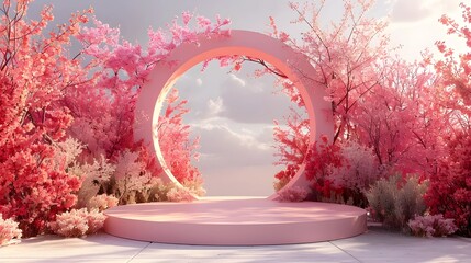 Pink empty floral showcase pedestal product display