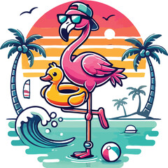 One-Legged Chill Flamingo In Paradise, Summer Vibes Only.