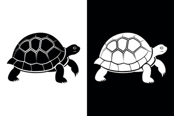 High-Quality Tortoise Silhouette Vector Icon Design on Black And White Background.