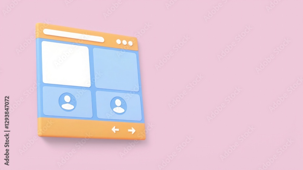 Wall mural online tutoring 3d colorful web interface mockup with profile icons on a pink background.
