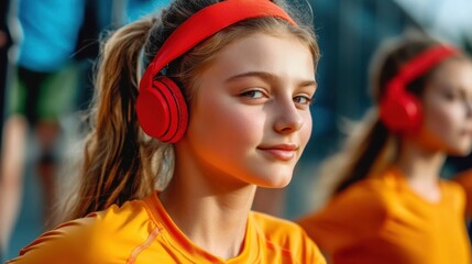 Young people exercising with music, vibrant and dynamic jogging session, fresh air, fit and active lifestyle