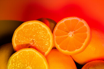minimalistic photo of juicy lemons, lemon texture in section, citrus fruits