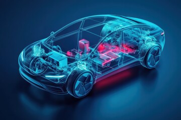 Innovative graphic layout showcasing the inner workings of an electric vehicle design