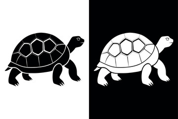 High-Quality Tortoise Silhouette Vector Icon Design on Black And White Background.