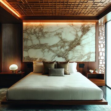 Modern bedroom with a bed and beautiful interior design