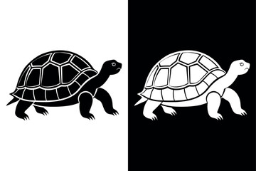 High-Quality Tortoise Silhouette Vector Icon Design on Black And White Background.
