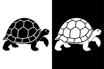 High-Quality Tortoise Silhouette Vector Icon Design on Black And White Background.
