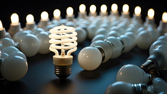 1. **Energy-Saving Lit Bulb Among Incandescent Darkness**