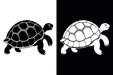 High-Quality Tortoise Silhouette Vector Icon Design on Black And White Background.