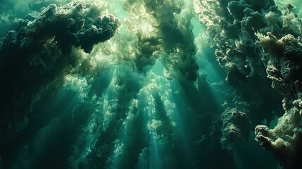 Obraz premium A muted green canvas, speckled with noise and texture, creating an ethereal atmosphere reminiscent of a misty forest or a distant galaxy, inviting exploration and contemplation. 