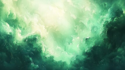 Obraz premium A tranquil backdrop of emerald greens, gradually transitioning into a softer hue towards the center, where a subtle, ethereal glow illuminates, offering a sophisticated aesthetic for your creative 