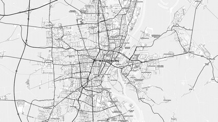 Minimalist Magdeburg Street Map with Labels and Neighborhoods