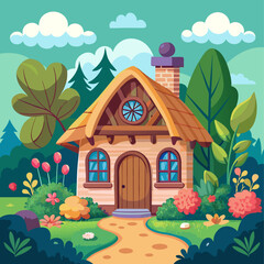 Fototapeta premium Charming Thatched Roof Cottage