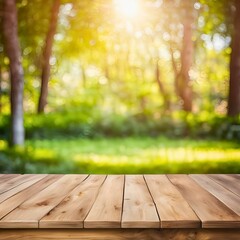 empty wooden table on green background