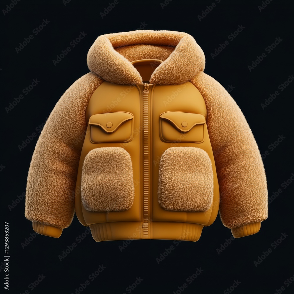 Poster soft fleece jacket icon isolated in 3d view with textured fabric