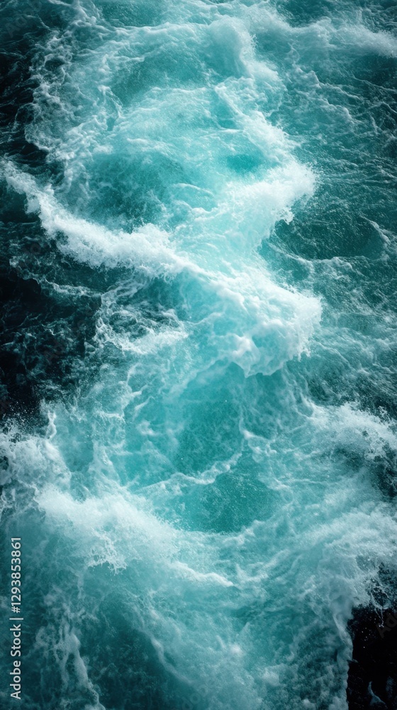 Poster turquoise water surface with foam and waves abstract visual of dynamic ocean movement and natural be