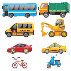 Various Vehicles Illustration – Public, Commercial, and Personal Transport Collection