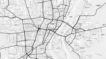 Minimalist Magdeburg Street Map with Labels and Neighborhoods