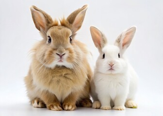 Obraz premium Adorable Fluffy Rabbits Isolated on White Background - Perfect for Easter & Spring Designs