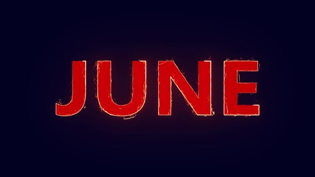june text icon animation with neon glowing 4k video. Glowing colorful light neon text all month. June month text animation. Neon glow signs in seamless loop motion graphic. 4k motion video.