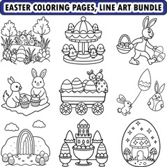 Fototapeta premium Easter coloring pages, coloring page, line art illustration 