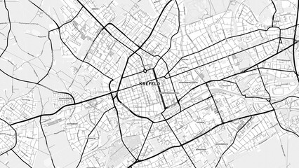 Minimalist Krefeld Street Map with Labels and Neighborhoods