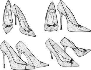 vector sketch illustration of high heel sandal shoe design for career women fashion