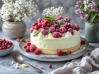 A delicate Swedish princess cake layered with marzipan and sponge cake.