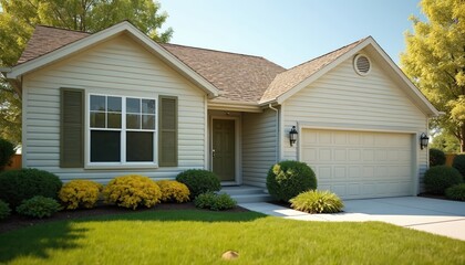 American suburban home represents mortgage rates impact, value fluctuations, worry. Residential house financial strain in inflation, reflecting real estate market, homeownership cost, budget