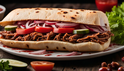 Delicious Pulled Pork Sandwich with Fresh Toppings