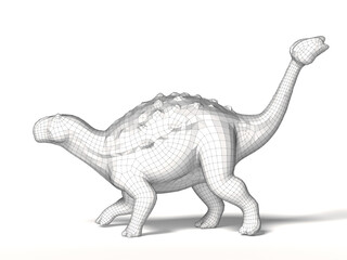 A white wireframe model of a ankylosaur