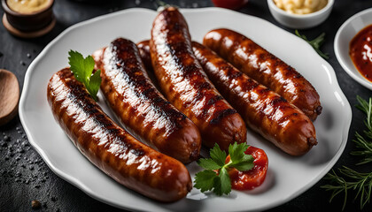 Grilled Sausages on White Plate
