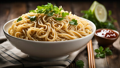 Bowl of Noodles with Garnish