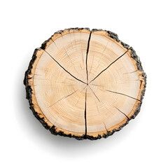 Fototapeta premium Tree Rings, Cross Section top view isolated on white. Wood cut