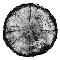 Tree Rings, Cross Section top view isolated on white. Wood cut