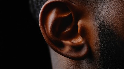 Detailed Human Ear on Dark Background Body Part Anatomy Hearing Sense Organ Structure Close Up Portrait