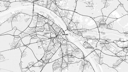 Minimalist Mainz Street Map with Labels and Neighborhoods