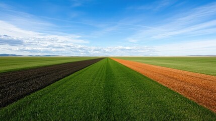 Obraz premium Cultivating fields vibrant agricultural landscape with diverse crops wide open sky scenic viewpoint nature's beauty