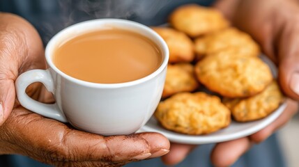 Enjoying tea and cookies home kitchen food photography cozy setting close-up comfort and relaxation