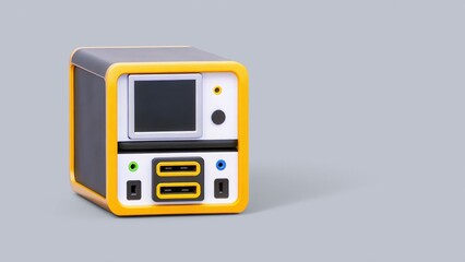 Fototapeta premium tech education with AI and e-learning platforms 3D concept. Compact device with screen and multiple USB ports, featuring a modern design and vibrant colors.