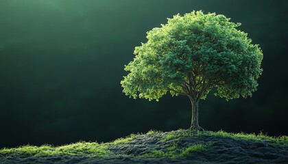 3D tree against a dark green background