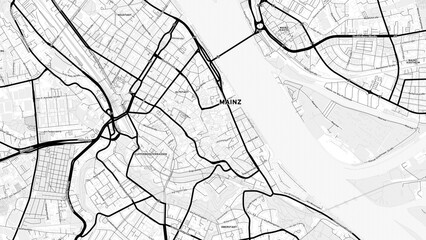 Minimalist Mainz Street Map with Labels and Neighborhoods