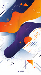 Vector background with geometric shapes and lines in blue, orange, white, and purple colors
