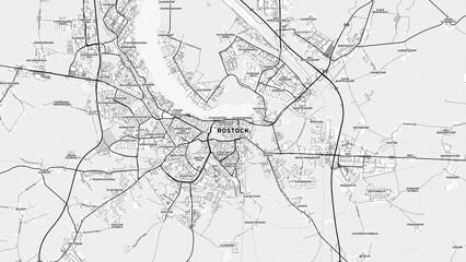 Obraz premium Minimalist Rostock Street Map with Labels and Neighborhoods