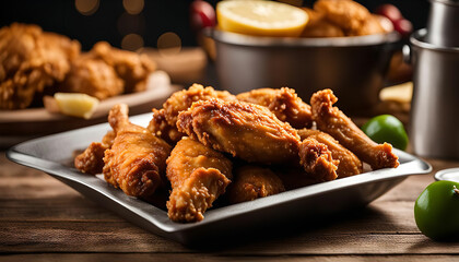 Crispy Fried Chicken Wings on a Silver Platter