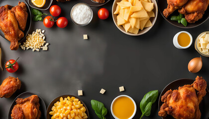Fried Chicken with Sides and Ingredients