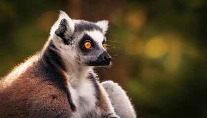Obraz premium Playful Ringtailed Lemur Frolicking in Vibrant Madagascar Rainforest, Captured amidst Lush Greenery and Exotic Wildlife against a Backdrop of Azure Skies and Picturesque Waterfalls.