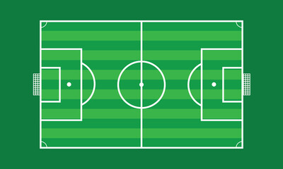 In this vector soccer field, flat style elements like geometric shapes and minimal detail create a fresh, modern look for digital content.