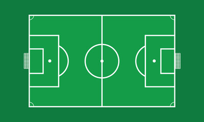 This vector soccer field in flat style emphasizes simplicity, with bold lines and geometric shapes that give a contemporary feel to the artwork.