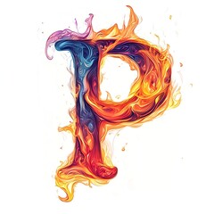 Flaming Letter P: A fiery, abstract design.  Intense colors, swirling strokes.
